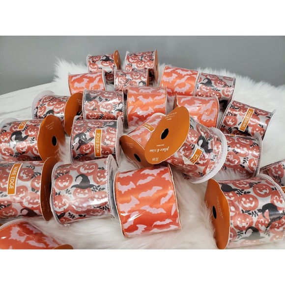 Place & Time Ribbon Lot‎ 25 Halloween Bats Black Orange Wire Edge Ribbon Witch